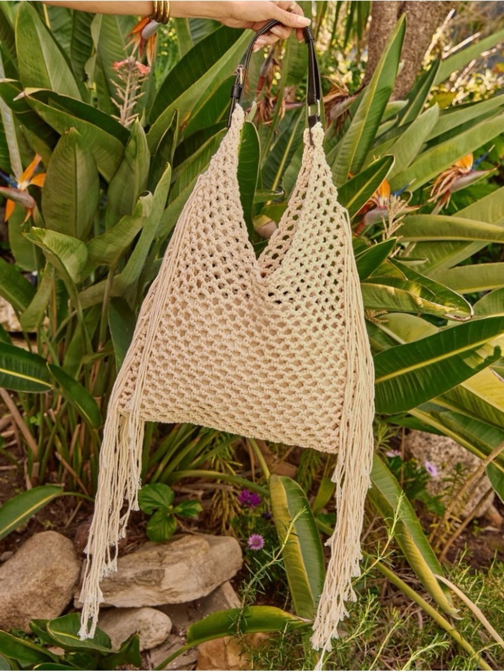 Vici Collection Dreamy Cove Crochet Fringe Tote Bag, Cream, NWOT